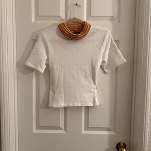 Zara White Top with Orange Ribbed Collar